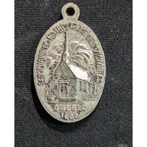 Vintage Our Lady Lourdes Medal Pendant Catholic Souvenir France Silver Tone